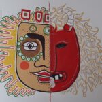 Sicile Sikanamente peinture mirale masque visage coupé en deux